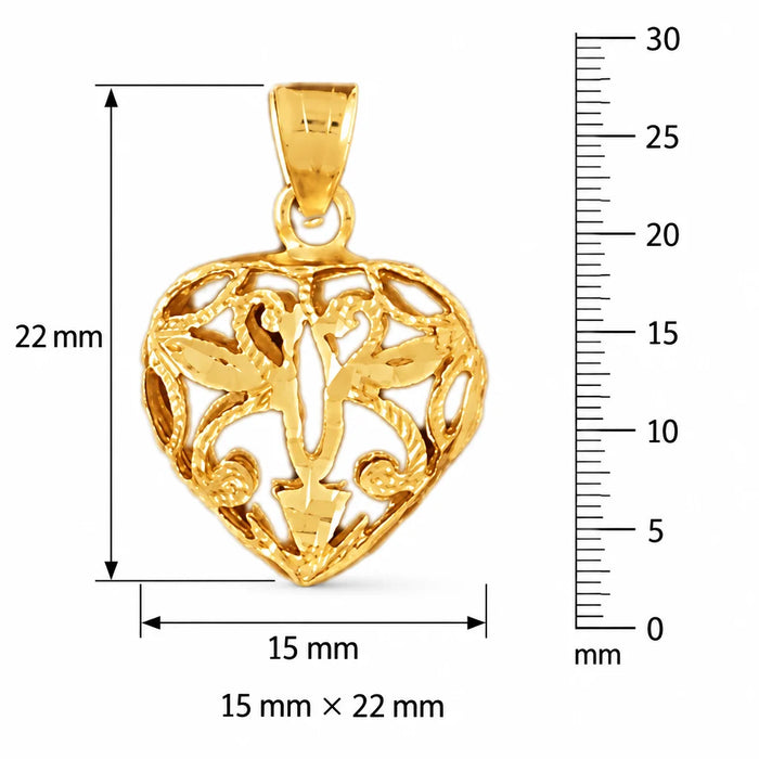 3D Filigree Heart Charm Pendant 14k Gold (2.1 Grams) Yellow Gold 14k