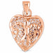 3D Filigree Heart Charm Pendant 14k Gold (2.4 Grams) Rose Gold 14k