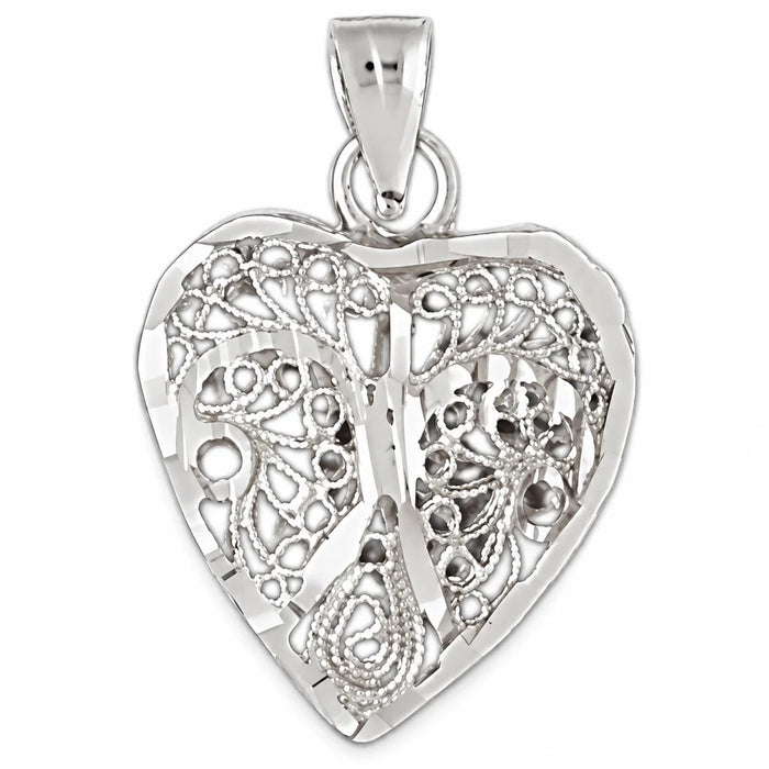 3D Filigree Heart Charm Pendant 14k Gold (2.4 Grams) White Gold 14k