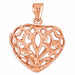 3D Filigree Heart Charm Pendant 14k Gold (2.7 Grams) Rose Gold 14k