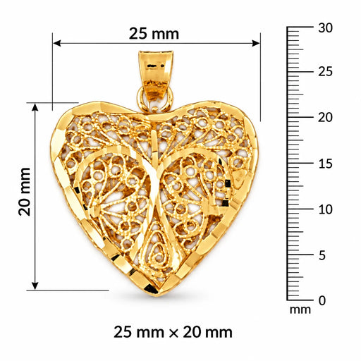 3D Filigree Heart Charm Pendant 14k Gold (3.4 Grams) Yellow Gold 14k