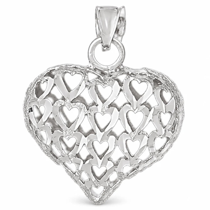 3D Filigree Heart Charm Pendant 14k Gold (4.3 Grams) White Gold 14k
