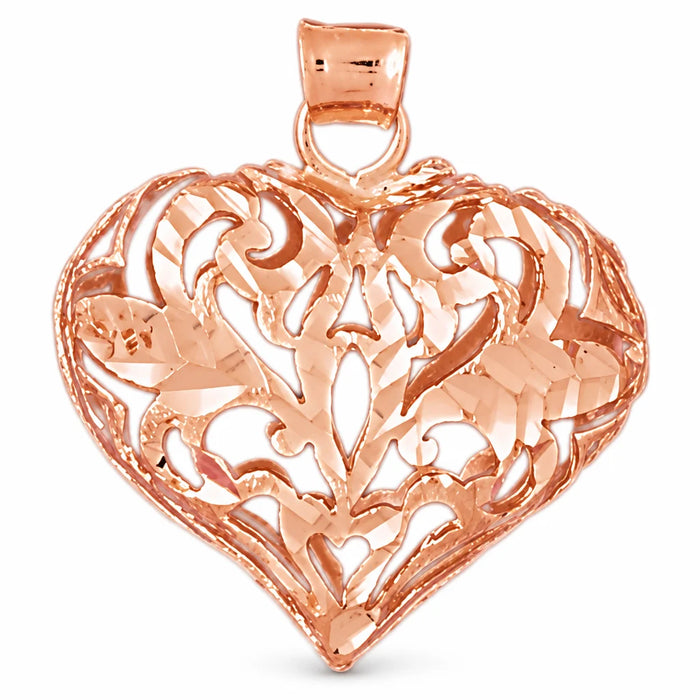 3D Filigree Heart Charm Pendant 14k Gold (4.6 Grams) Rose Gold 14k