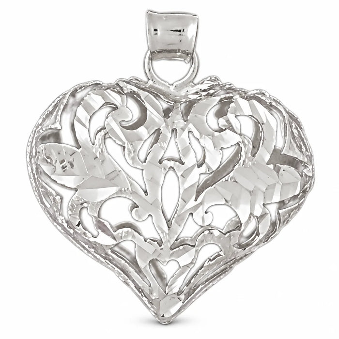 3D Filigree Heart Charm Pendant 14k Gold (4.6 Grams) White Gold 14k