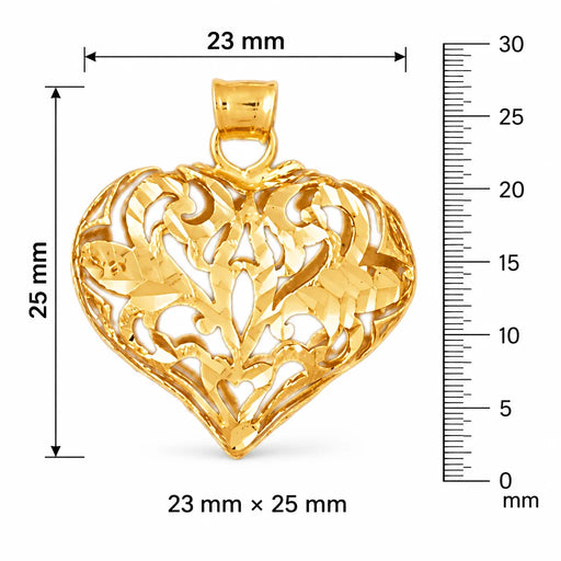3D Filigree Heart Charm Pendant 14k Gold (4.6 Grams) Yellow Gold 14k