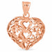 3D Filigree Heart Charm Pendant 14k Gold (4.7 Grams) Rose Gold 14k