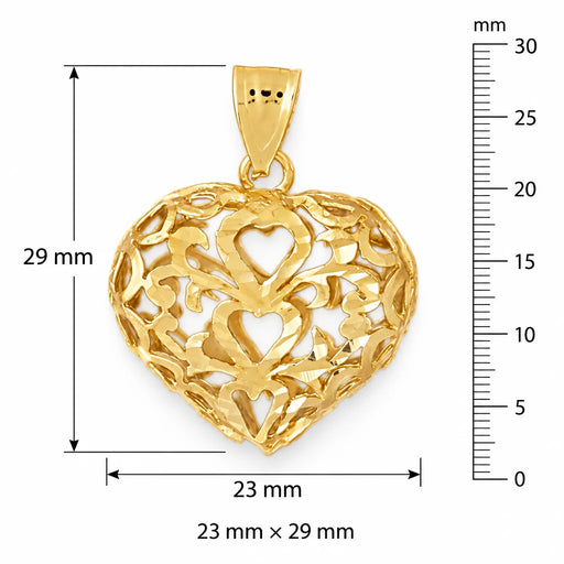 3D Filigree Heart Charm Pendant 14k Gold (4.7 Grams) Yellow Gold 14k