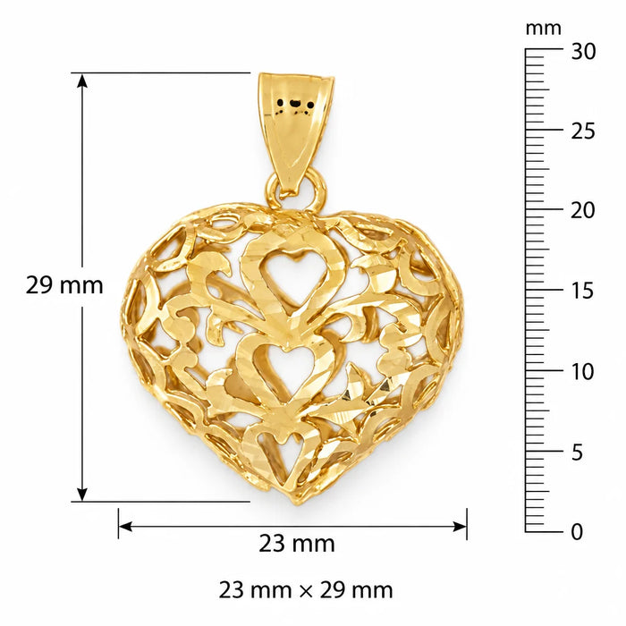 3D Filigree Heart Charm Pendant 14k Gold (4.7 Grams) Yellow Gold 14k