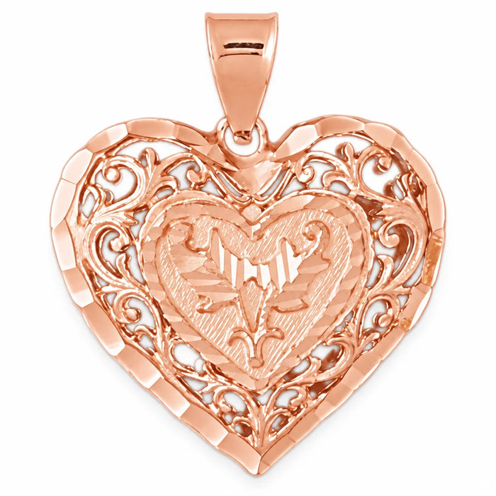 3D Filigree Heart Charm Pendant 14k Gold (5.2 Grams) Rose Gold 14k