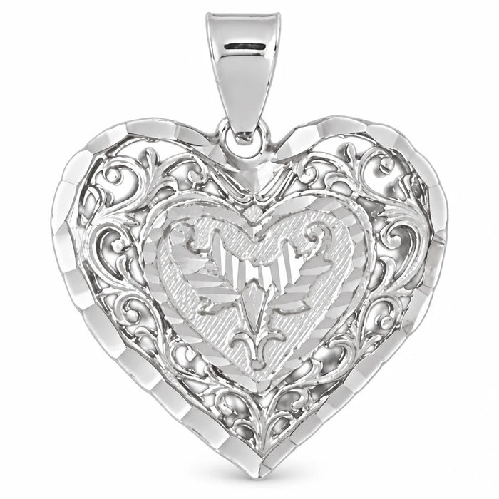 3D Filigree Heart Charm Pendant 14k Gold (5.2 Grams) White Gold 14k