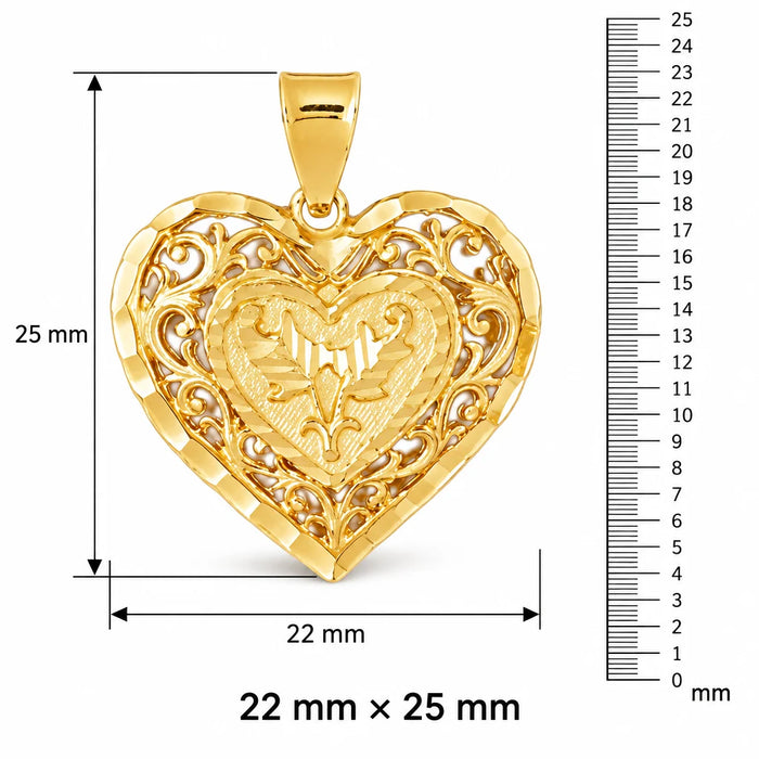 3D Filigree Heart Charm Pendant 14k Gold (5.2 Grams) Yellow Gold 14k