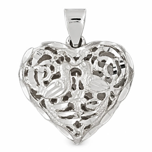 3D Filigree Heart Charm Pendant 14k Gold (5.8 Grams) White Gold 14k