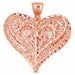 3D Filigree Heart Charm Pendant 14k Gold Rose Gold 14k