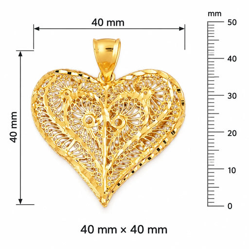 3D Filigree Heart Charm Pendant 14k Gold Yellow Gold 14k