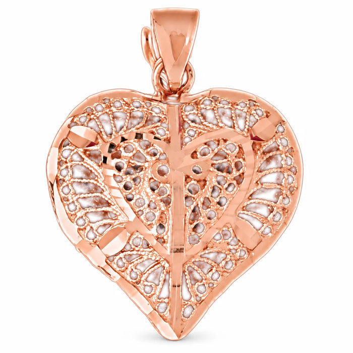 3D Filigree Heart Charm Pendant 14k Gold (6 Grams) Rose Gold 14k
