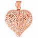 3D Filigree Heart Charm Pendant 14k Gold (6 Grams) Rose Gold 14k