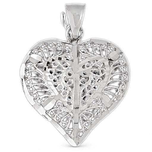 3D Filigree Heart Charm Pendant 14k Gold (6 Grams) White Gold 14k