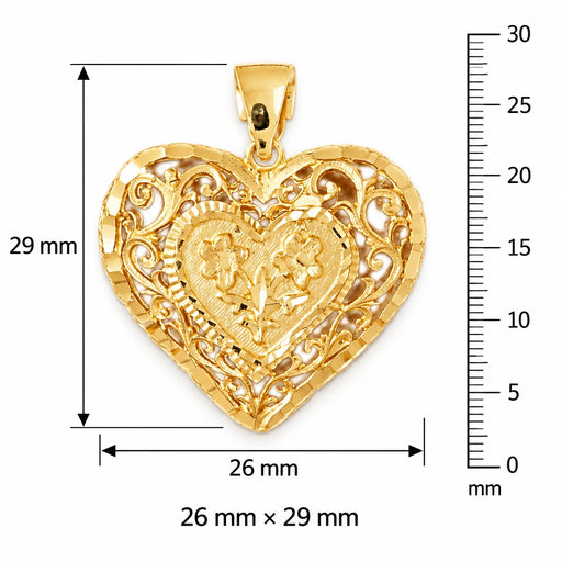 3D Filigree Heart Charm Pendant 14k Gold (7.4 Grams) Yellow Gold 14k