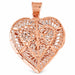 3D Filigree Heart Charm Pendant 14k Gold (7 Grams) Rose Gold 14k