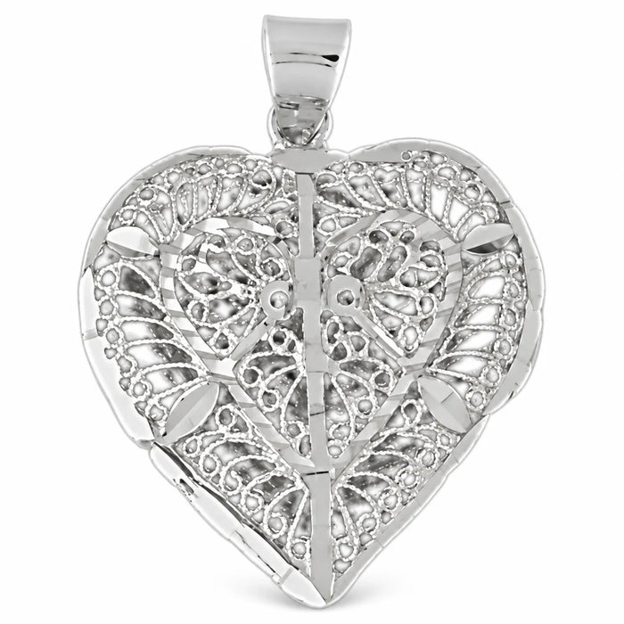 3D Filigree Heart Charm Pendant 14k Gold (7 Grams) White Gold 14k