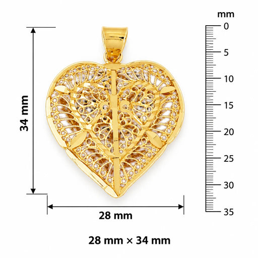 3D Filigree Heart Charm Pendant 14k Gold (7 Grams) Yellow Gold 14k