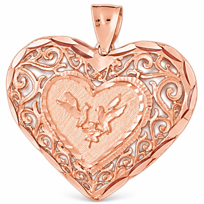 3D Filigree Heart Charm Pendant 14k Gold (9.5 Grams) Rose Gold 14k
