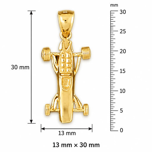 3D Formula Car Charm Pendant 14k Gold Yellow Gold 14k