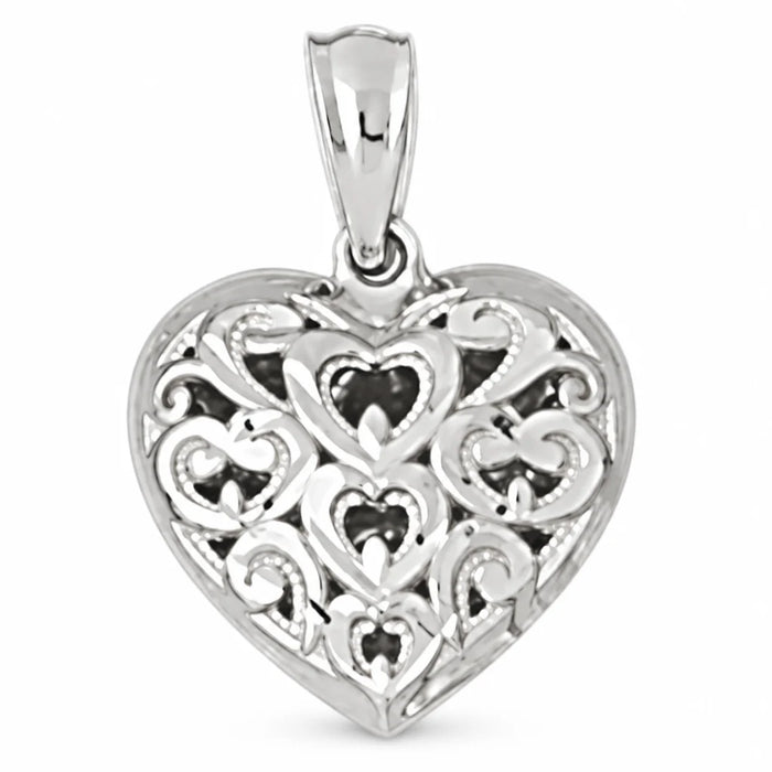 3D Heart Charm Pendant 14k Gold (1.4 Grams) White Gold 14k