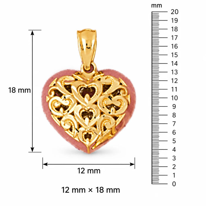 3D Heart Charm Pendant 14k Gold (1.4 Grams) Yellow Gold 14k