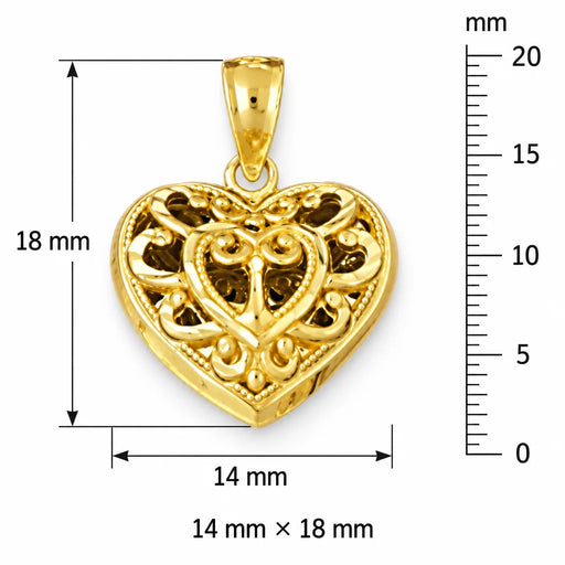 3D Heart Charm Pendant 14k Gold (1.6 Grams) Yellow Gold 14k