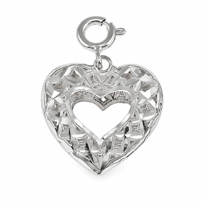 3D Heart Charm Pendant 14k Gold (2.2 Grams) White Gold 14k