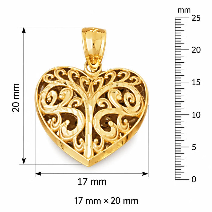 3D Heart Charm Pendant 14k Gold (2.4 Grams) Yellow Gold 14k