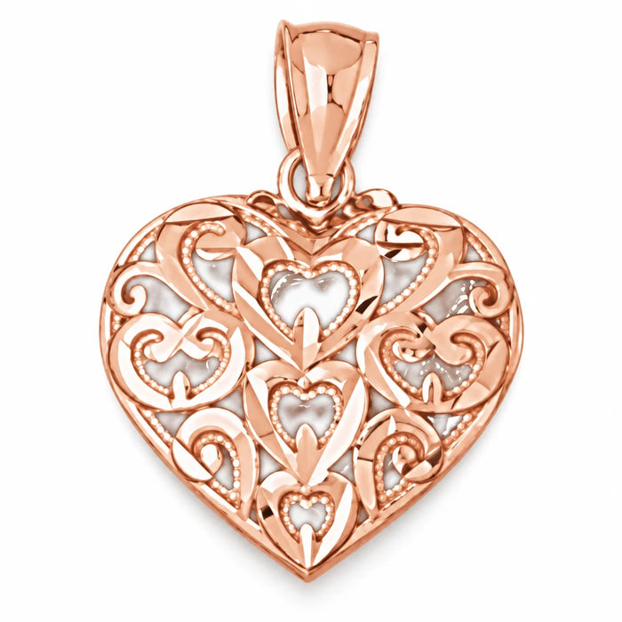 3D Heart Charm Pendant 14k Gold (2 Grams) Rose Gold 14k