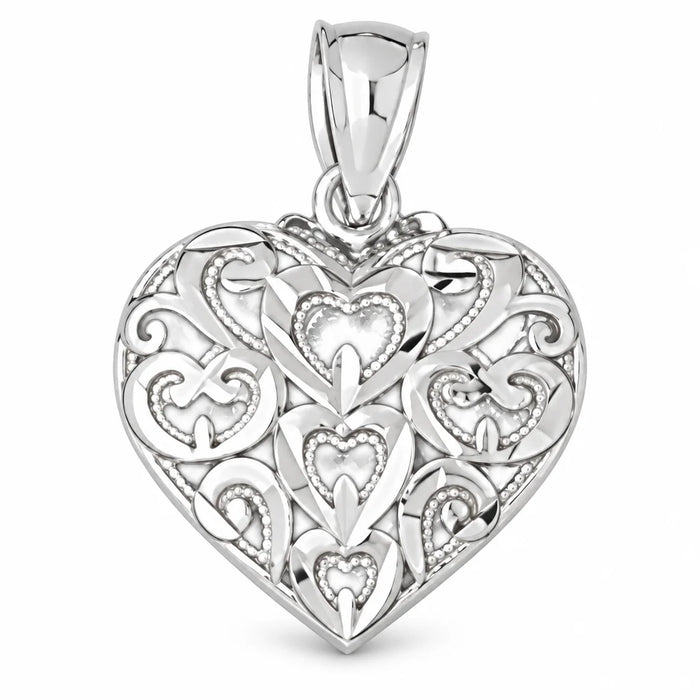 3D Heart Charm Pendant 14k Gold (2 Grams) White Gold 14k