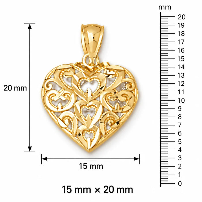 3D Heart Charm Pendant 14k Gold (2 Grams) Yellow Gold 14k