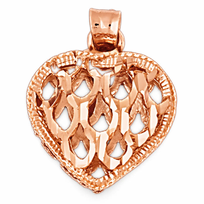 3D Heart Charm Pendant 14k Gold (3.3 Grams) Rose Gold 14k