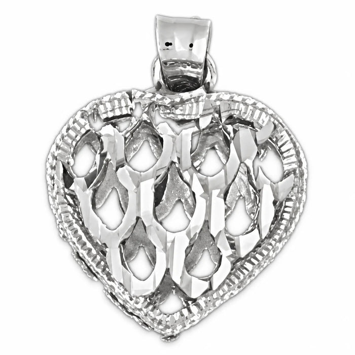 3D Heart Charm Pendant 14k Gold (3.3 Grams) White Gold 14k