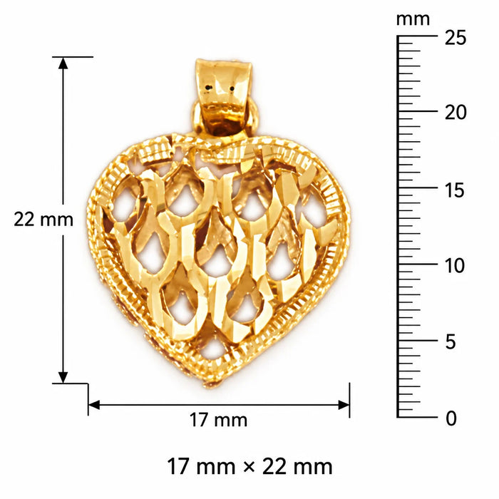 3D Heart Charm Pendant 14k Gold (3.3 Grams) Yellow Gold 14k