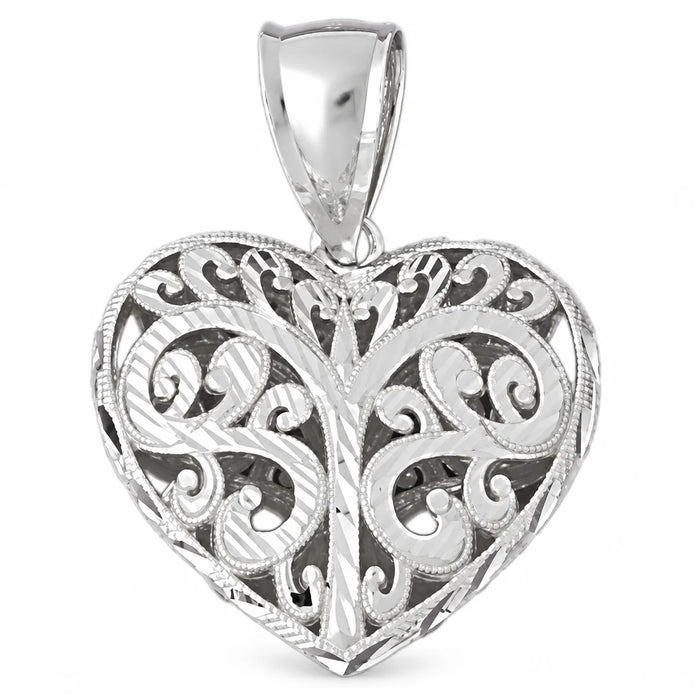 3D Heart Charm Pendant 14k Gold (3.9 Grams) White Gold 14k