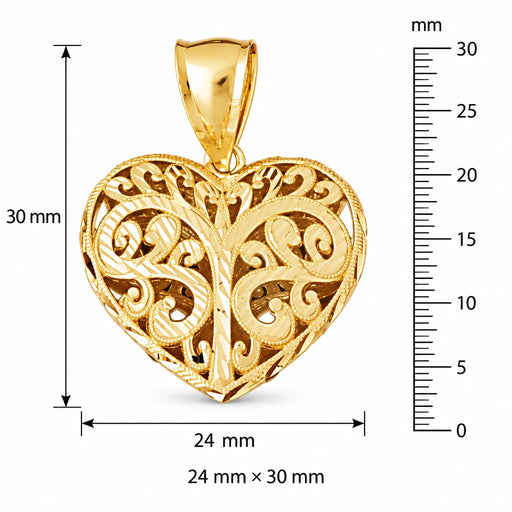 3D Heart Charm Pendant 14k Gold (3.9 Grams) Yellow Gold 14k