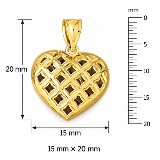 3D Heart Charm Pendant 14k Gold Yellow Gold 14k