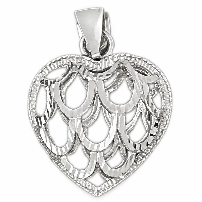 3D Heart Charm Pendant 14k Gold (5.6 Grams) White Gold 14k