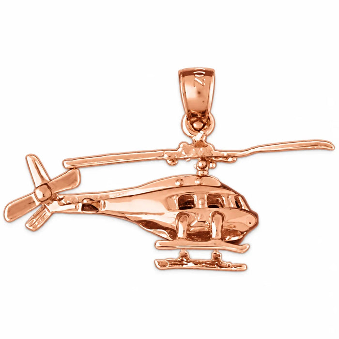 3D Helicopter Charm Pendant 14k Gold Rose Gold 14k