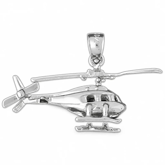 3D Helicopter Charm Pendant 14k Gold White Gold 14k