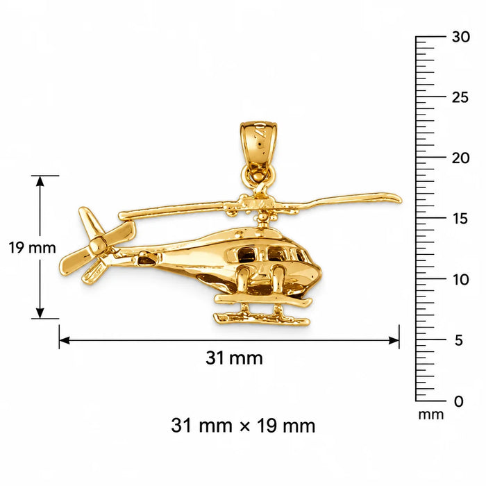 3D Helicopter Charm Pendant 14k Gold Yellow Gold 14k