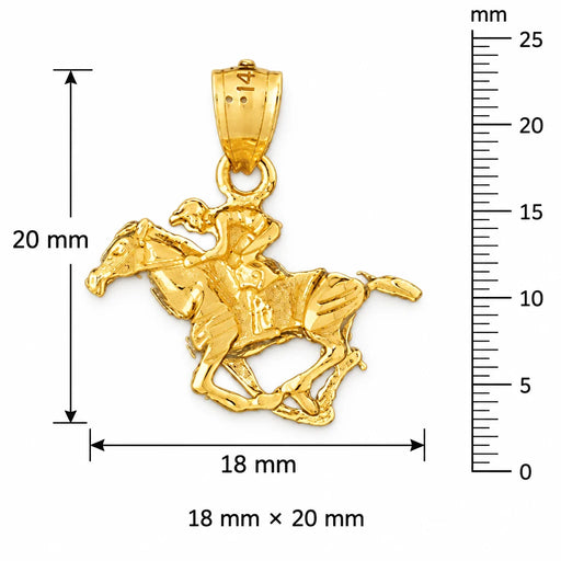 3D Horse and Horseman Charm Pendant 14k Gold Yellow Gold 14k