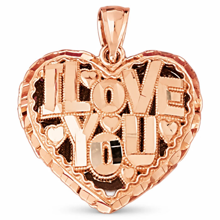 3D I Love You Heart Charm Pendant 14k Gold Rose Gold 14k