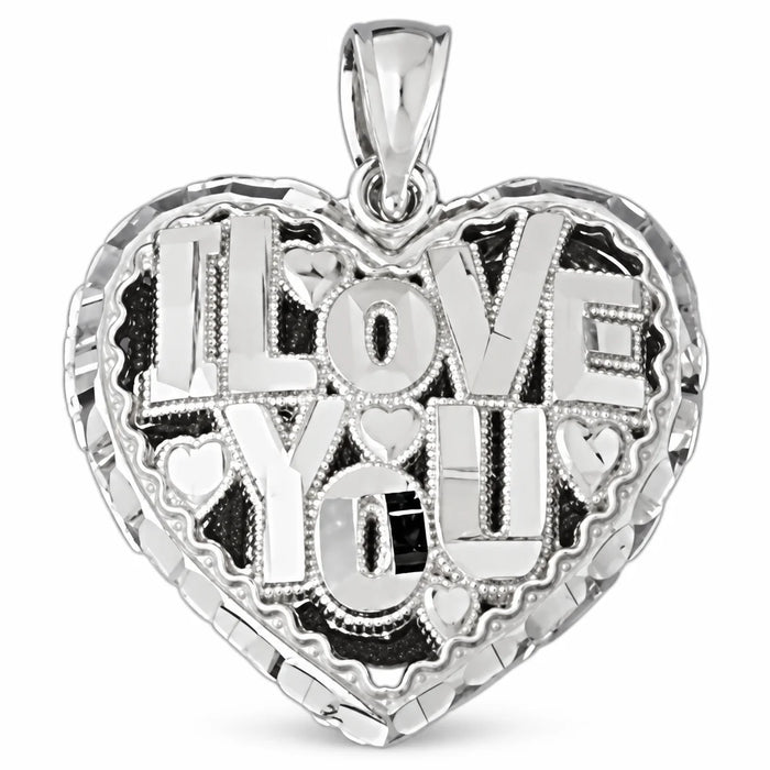 3D I Love You Heart Charm Pendant 14k Gold White Gold 14k