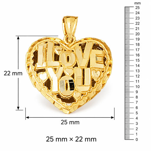 3D I Love You Heart Charm Pendant 14k Gold Yellow Gold 14k