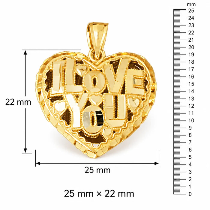 3D I Love You Heart Charm Pendant 14k Gold Yellow Gold 14k